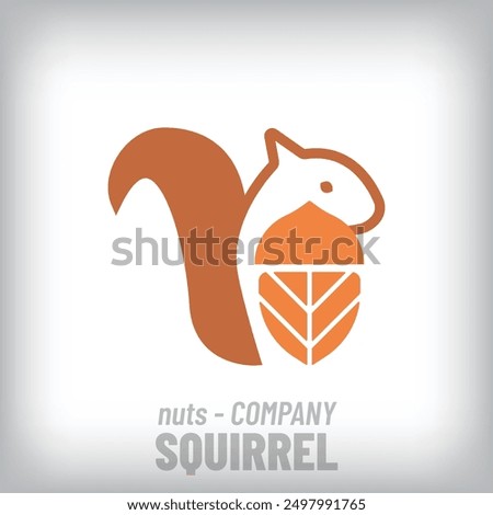 Unique logo with squirrel design behind hazelnuts. Creative animal, company icon template. vector