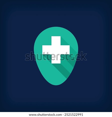 Hospital plus sign logo from location icon. Showing hospitals, pharmacies and medical places.