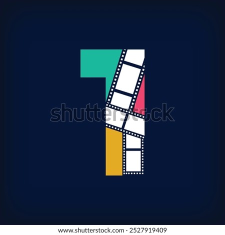 Movie photo collage logo design in modern number 1 sign form. Simple geometric corporate identity design.