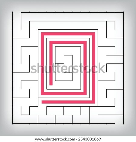 Square form linear number 0 maze puzzle. Tutorial confusing game activity.