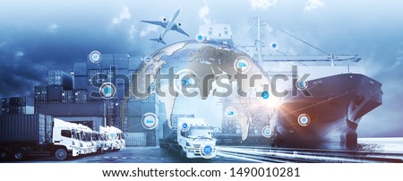 Smart technology concept with global logistics partnership Industrial Container Cargo freight ship, internet of things Concept of fast or instant shipping, Online goods orders worldwide Stock photo © 