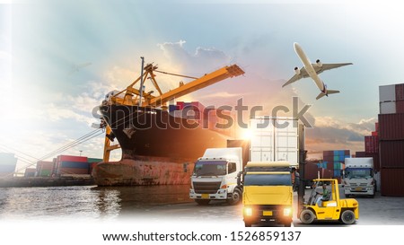 forklift handling container box loading to truck in import export logistic, Business logistics concept Stock photo © 