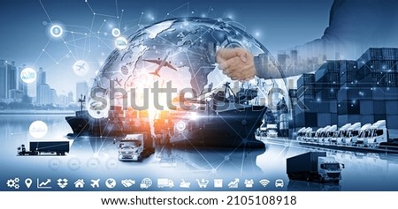 Business people shaking hands, success business of Logistics Industrial Container Cargo freight ship for Concept of fast or instant shipping, Online goods orders worldwide Zdjęcia stock © 