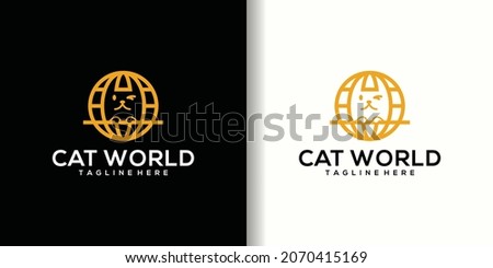 cat world logo design. planet cat logo design