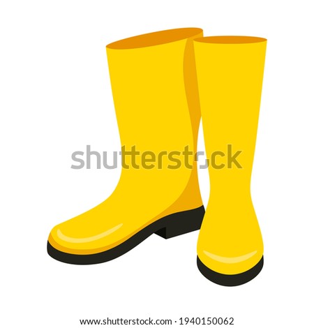 Yellow high clean rubber boots. Gardening, autumn. Flat style. Isolated on a white background.