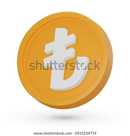 3D coin. Turkish lira. Currency symbol, 3D icon. Vector sign isolated on a white background