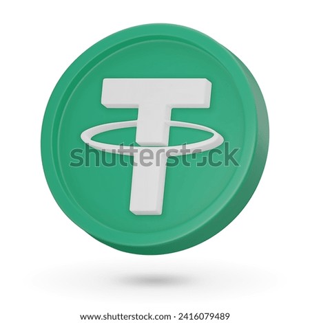 3D coin. Cryptocurrency symbol Tether USDT. 3D Vector icon. Illustration isolated on a white background