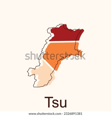 map of Tsu vector design template, national borders and important cities illustration Abstract, designs concept, logo, logotype element for template.