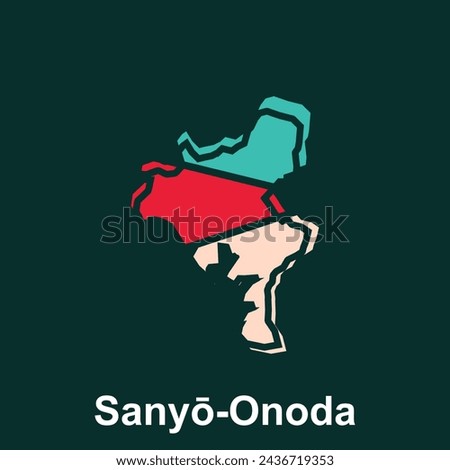 Map City of Sanyo Onoda with names of Japan, map on Green background design template