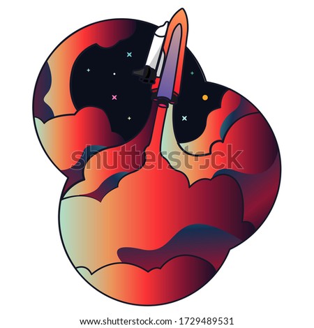 Smoke is fills up near the Rocket ship when it's ready to launch, rocket vector illustration