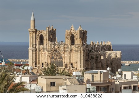 FAMAGUSTA, NORTH CYPRUS - APRIL 11, 2012: Lala Mustafa Pasha Mosque (formerly St. Nicholas Cathedral), Famagusta, North Cyprus.