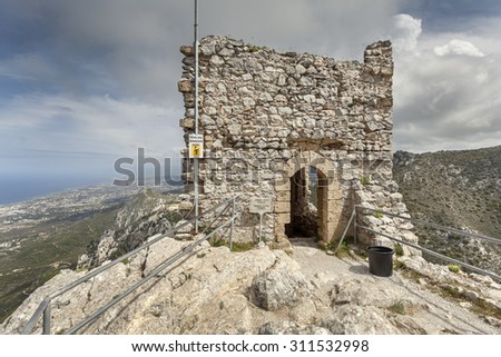 Ruins of the tower on top of medieval St. Hilarion castle, North Cyprus