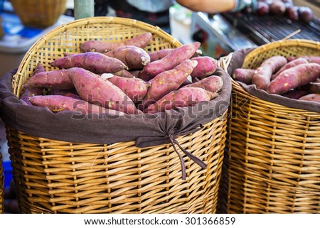 Purple sweet potato in basket