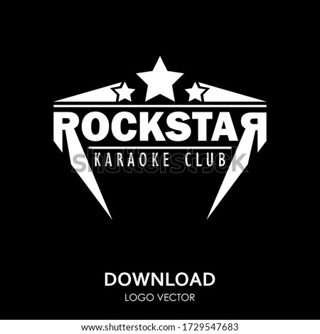 Rockstar karaoke club logo design with black background. logo design black and white. vector