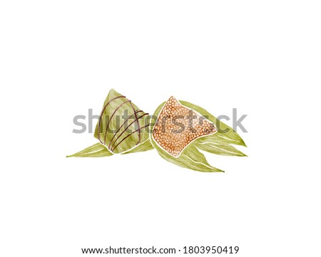 Watercolor Illustration of Chinese Traditional Food Zongzi - rice dumplings served on The Duanwu Festival, also known as the Dragon Boat Festival | 粽子 商業照片 © 