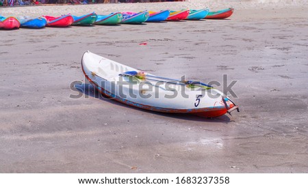 Similar – Image, Stock Photo Many canoes ready to go out