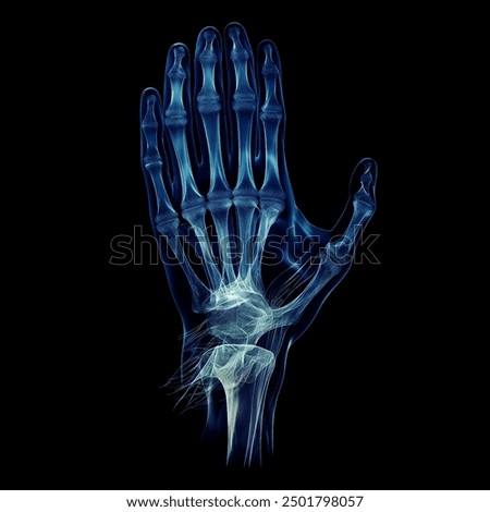 Humen hand bone x-ray film on a dark blue background