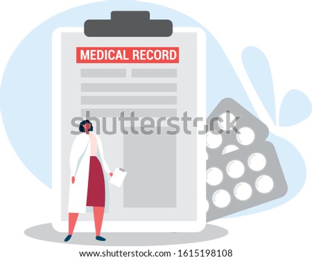 Doctor fills medical record. Medicine, medical servises, health.Vector illustration