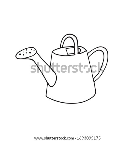 hand drawn outline watering can for garden. vector illustration.