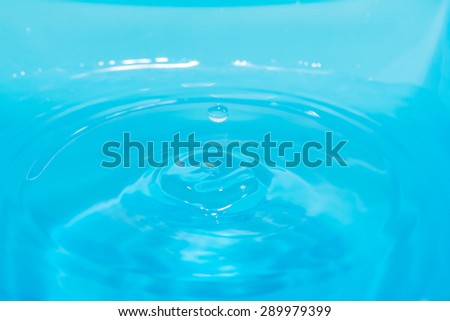 defocus blue water drop falling down.