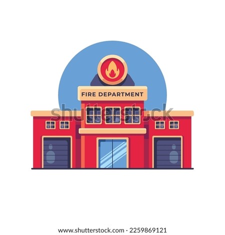 Fire deparment building flat vector illustration. fire station building flat design with isolated background and simple illustration