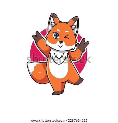 cartoon character vector illustration of a cute and beautiful fox being cheerful 2 finger style