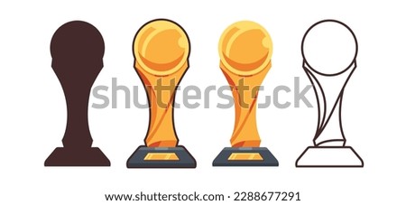 Golden trophy set vector illustration with 4 variant , collection trophy, silhouette and line art trophy