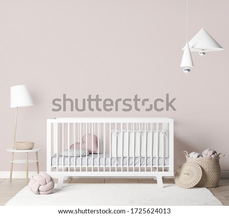 Mock Up empty frames In farmhouse Interior Background in baby room with poster frame, nursery mockup, Scandinavian Style, 3D render, 3D illustration