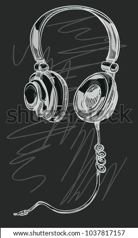 Hand drawn monochrome funky musical headphones