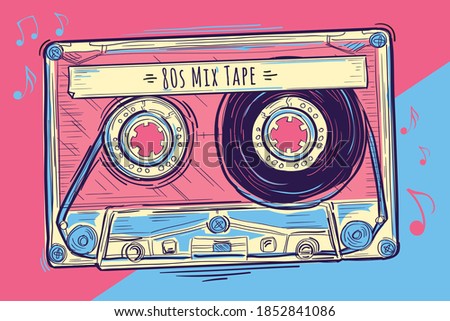 80s mix tape - colorful musical audio cassette design