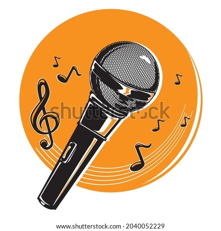 Musical microphone with clef and notes 