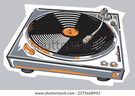Drawn musical turntable vinyl record player