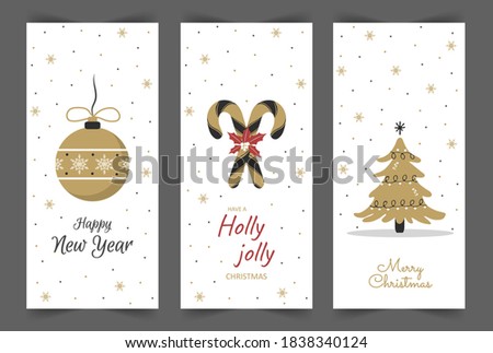 Christmas stories template. Social media vertical backgrounds. New Year design in cute scandinavian style. Christmas tree, lollipops and snowflakes for the design of their posts.