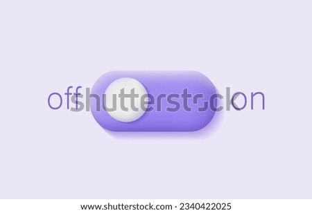3d on and off toggle button. Purple slide bar icon. Unlock and lock. Software user interface. Modern vector illustration.