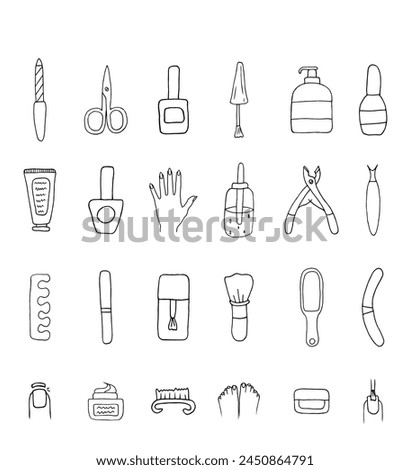 Manicure and pedicure icons. Simple vector set. Contains such sign as nail file, scissors, brush and more. Beautiful simple icons