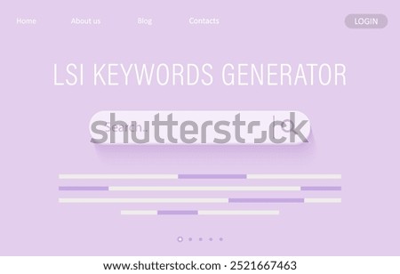 Lsi keyword generator. Keyword Ranking with search bar. Key phrases generation service. 3d Vector illustration. SEO concept.