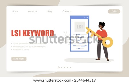 Lsi keyword. Landing page template. Latent Semantic Indexing. SEO concept. Vector illustration in flat cartoon style.