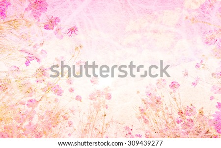 Cosmos flowers in mulberry paper texture on pastel soft color for background soft focus.