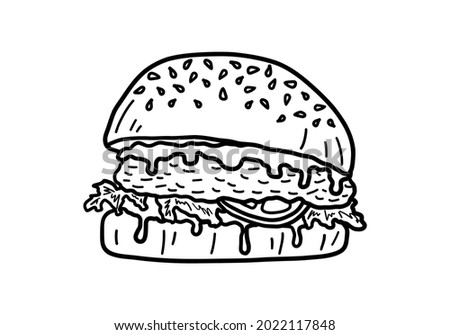 Burger icon. Hamburger or sandwich outline sketch. Fast food concept. Vector illustration. Stockfoto © 