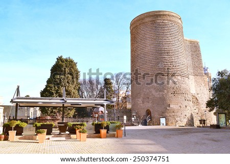 Baku, Azerbaijan - December 31, 2014: Maiden Tower in old town (Maiden Tower - the symbol of Baku city)