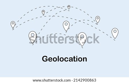 Markers (pins) and route points. Travel path. City map navigation route. Geolocation. Vector illustration. Concept of banner, poster, advertising, social media.