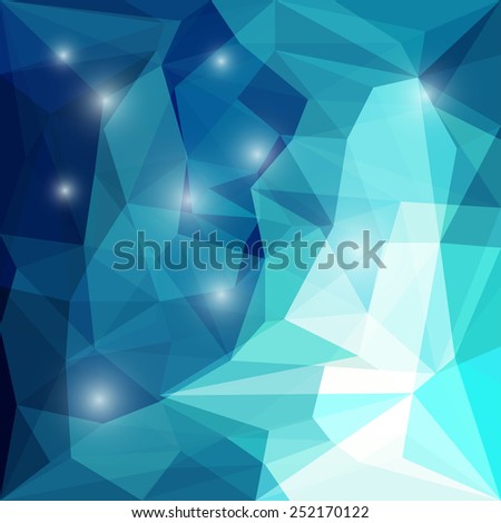 Abstract bright deep blue colored polygonal triangular geometric background with lights. Raster copy