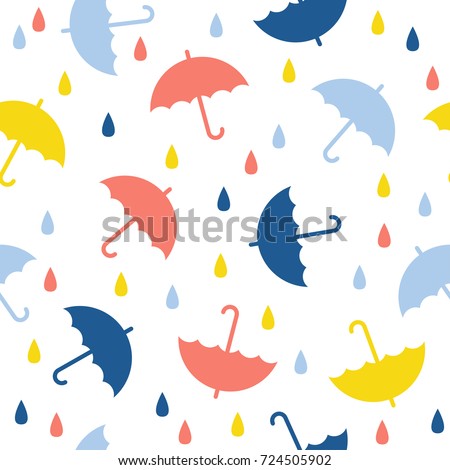 Abstract handmade umbrella and drop seamless pattern background. Childish handcrafted wallpaper for design card, baby nappy, diaper, scrapbook, holiday wrapping paper, textile, bag print, t shirt etc.