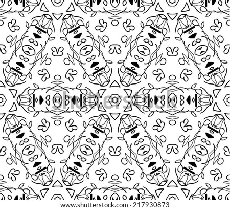 Seamless repeating black and white pattern of simple abstract lines