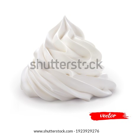 Whipped Cream swirl isolated on white background. 3d realistic vector illustration of whipped cream.