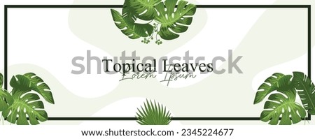 Vector horizontal tropical leaves banners on white background. Exotic botanical design for cosmetics, spa, perfume, health care products, aroma, wedding invitation. Best as web banner