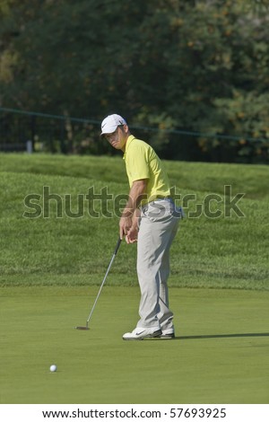 TORONTO, ONTARIO - JULY 21:English golfer Paul Casey putts during a pro-am event at the RBC Canadian Open golf on July 21, 2010 in Toronto, Ontario.