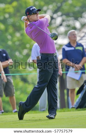 TORONTO, ONTARIO - JULY 21: U.S. golfer Hunter Mahan follows his tee shot during a pro-am event at the RBC Canadian Open golf on July 21, 2010.