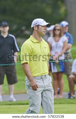 TORONTO, ONTARIO - JULY 21:English golfer Paul Casey follows his tee shot during a pro-am event at the RBC Canadian Open golf on July 21, 2010.