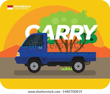 Indonesian Car Series: Blue Carry Pickup in Flat Vector - Vector